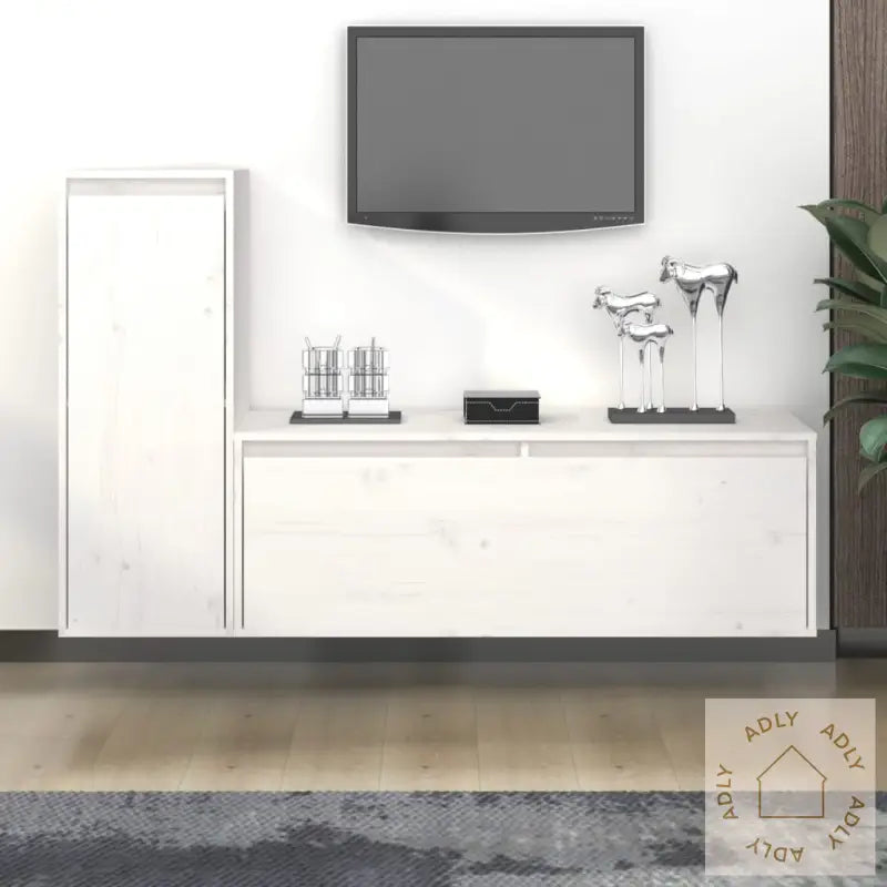 Tv-Benker 2 Stk Hvit Heltre Furu