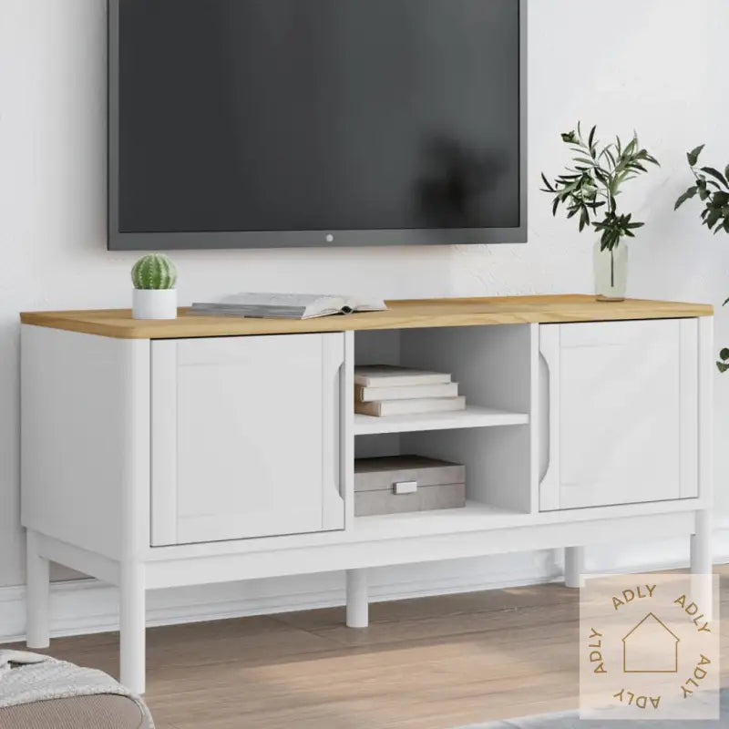 Tv-Benk Floro Hvit 114X43X55 Cm Heltre Furu