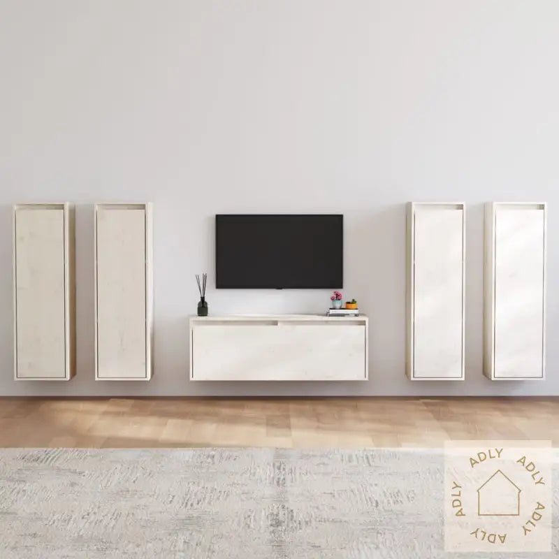 Tv-Benker 5 Stk Hvit Heltre Furu