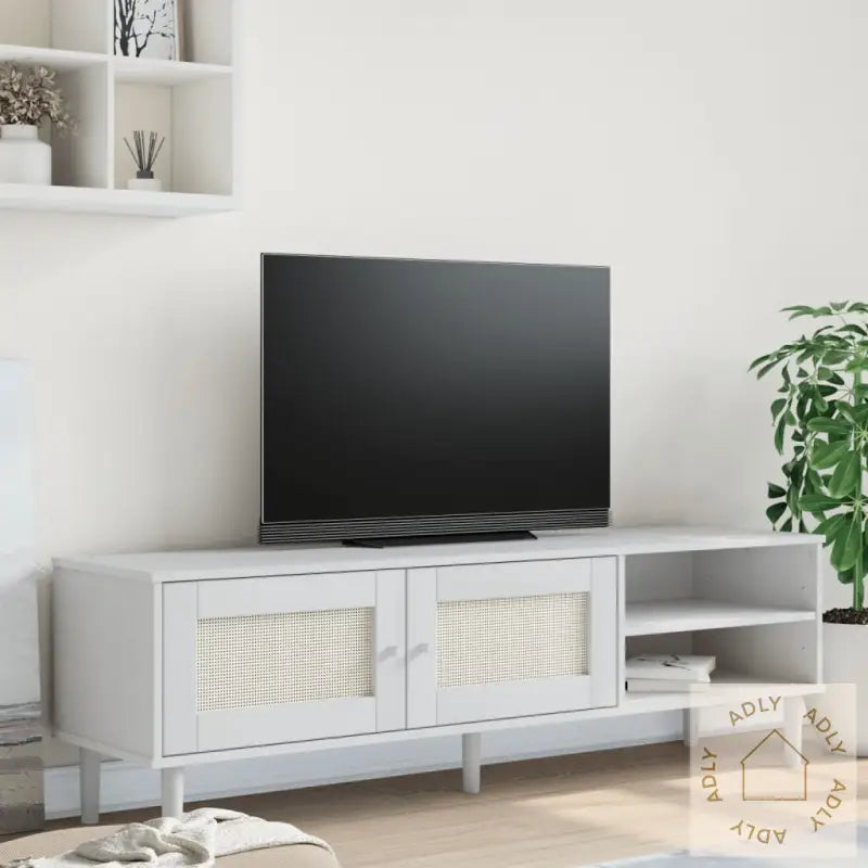 Tv-Benk Senja Rotting-Utseende Hvit 158X40X49 Cm Heltre Furu