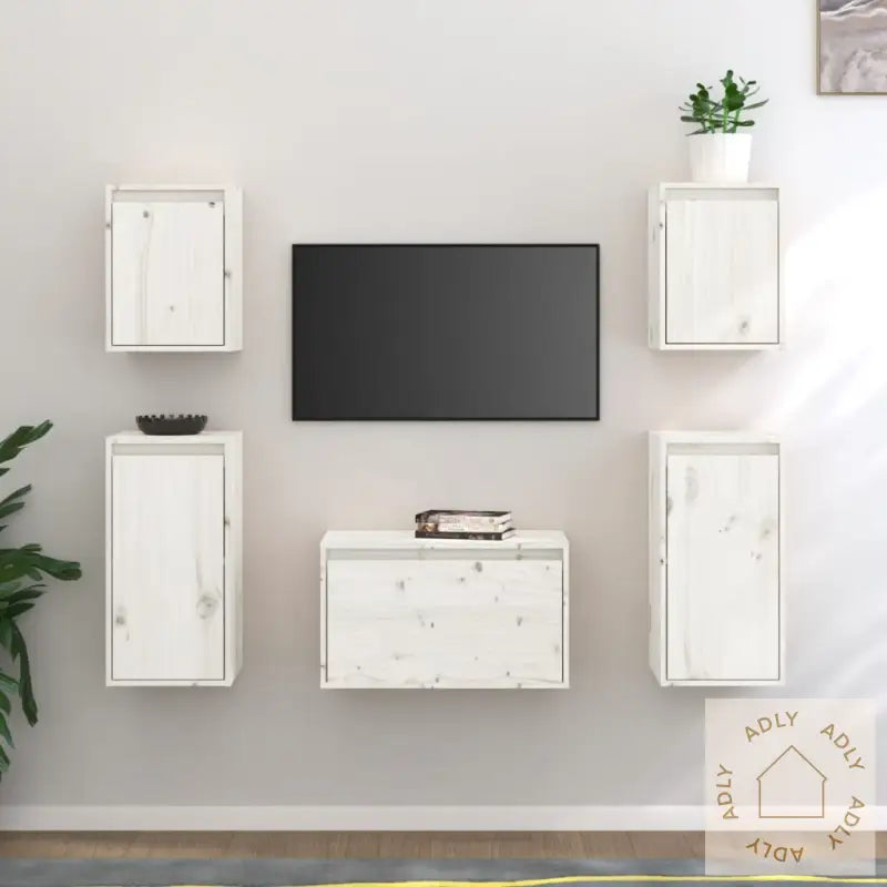 Tv-Benker 5 Stk Hvit Heltre Furu