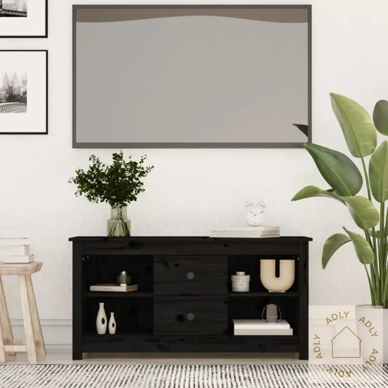 Tv-Benk Svart 103X36,5X52 Cm Heltre Furu