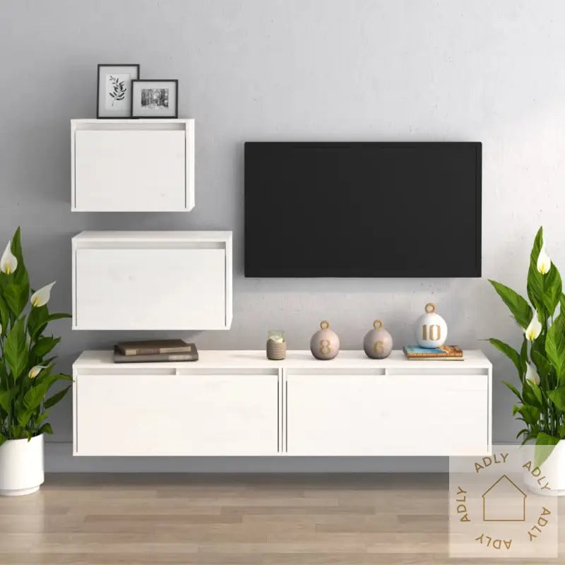 Tv-Benker 4 Stk Hvit Heltre Furu