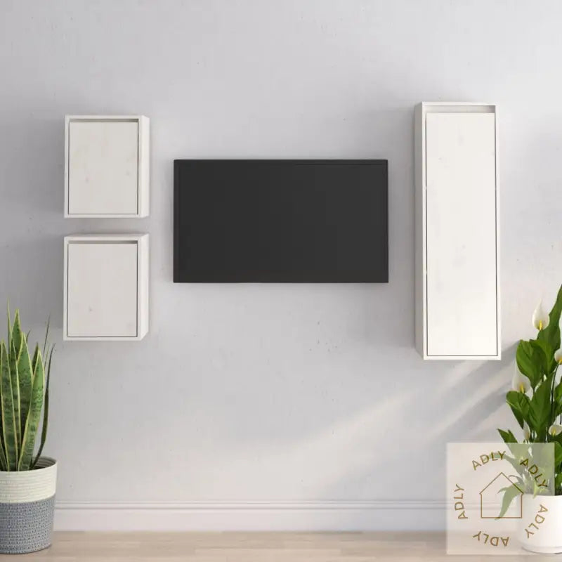 Tv-Benker 3 Stk Hvit Heltre Furu