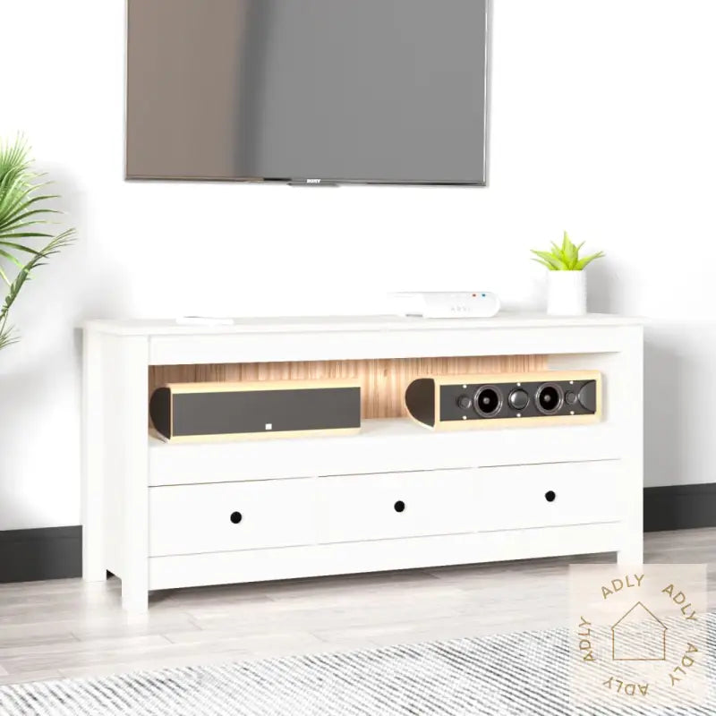 Tv-Benk Hvit 114X35X52 Cm Heltre Furu