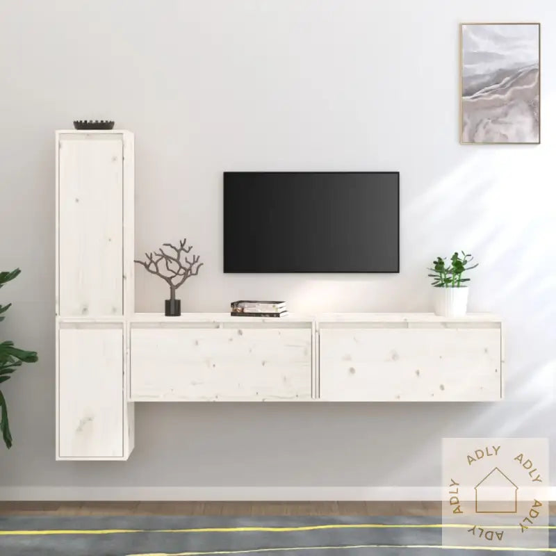 Tv-Benker 4 Stk Hvit Heltre Furu