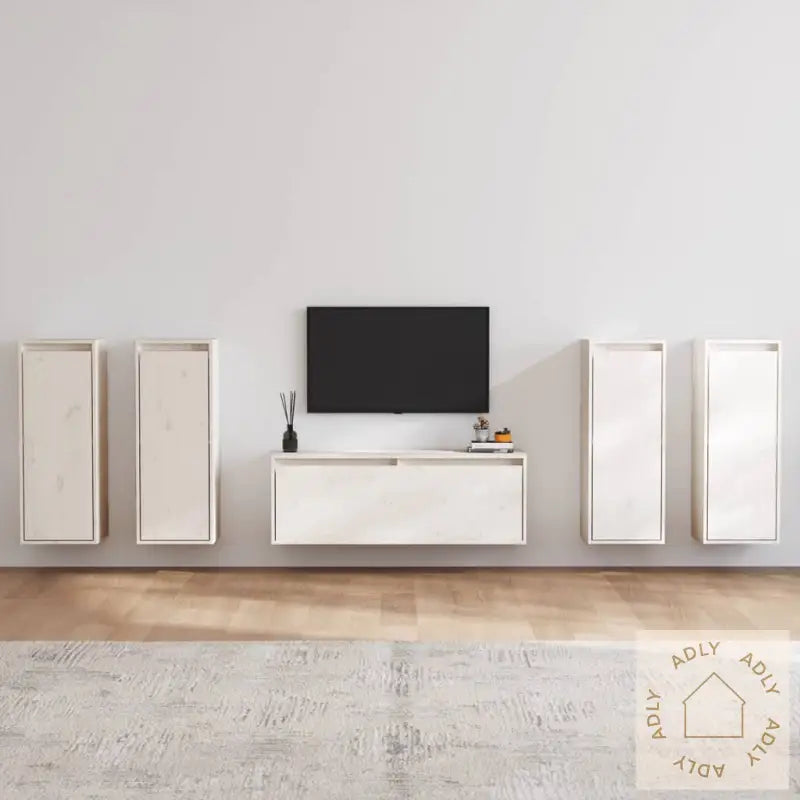 Tv-Benker 5 Stk Hvit Heltre Furu