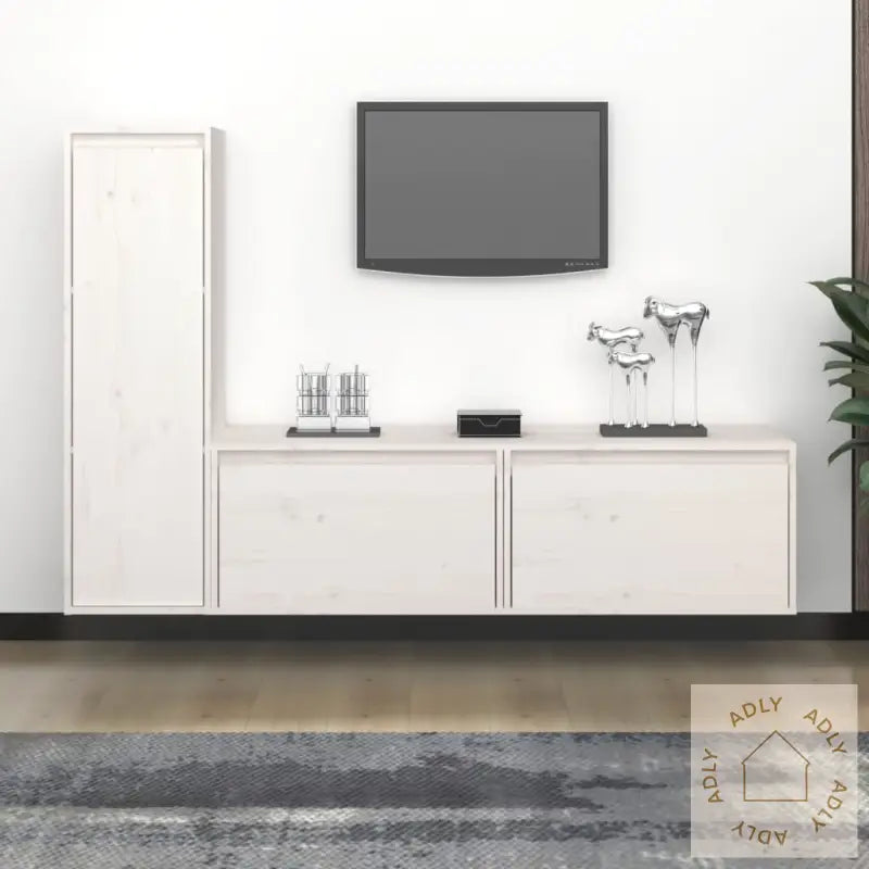 Tv-Benker 3 Stk Hvit Heltre Furu