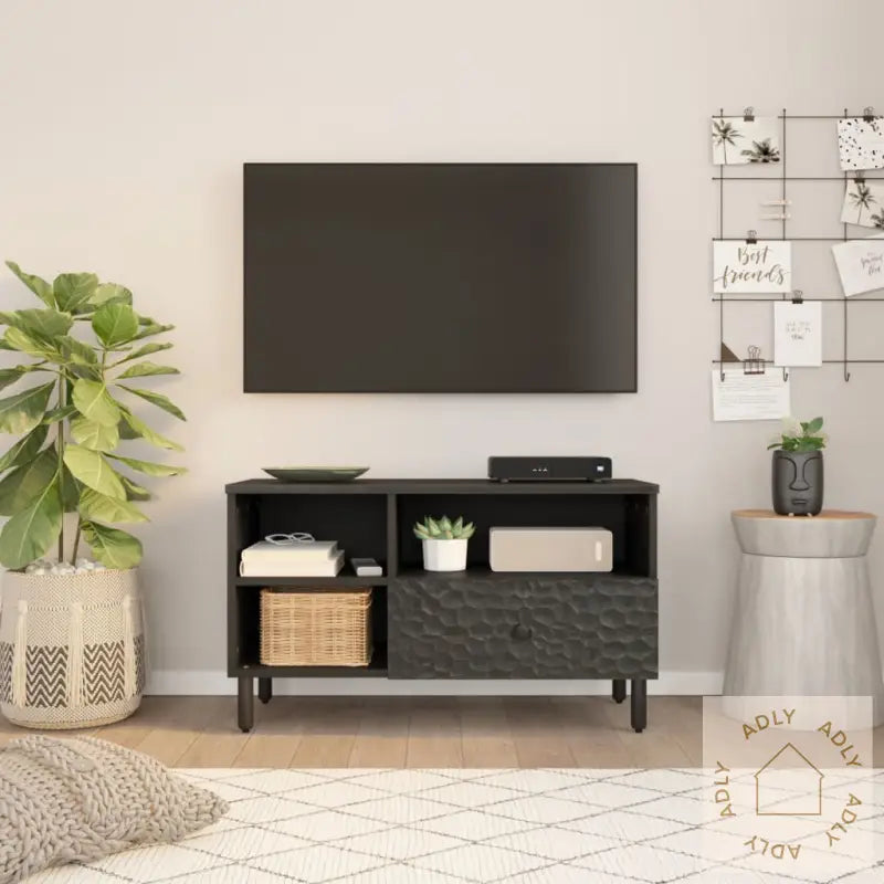 Tv-Benk Svart 80X33X46 Cm Heltre Mango
