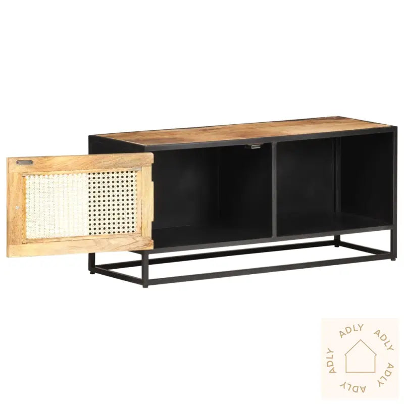 Tv-Benk 90X30X40 Cm Grovt Mangotre Med Naturlig Stokk