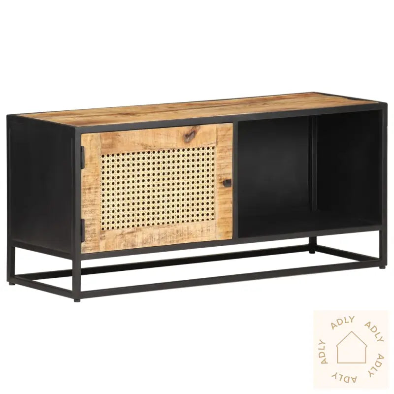 Tv-Benk 90X30X40 Cm Grovt Mangotre Med Naturlig Stokk