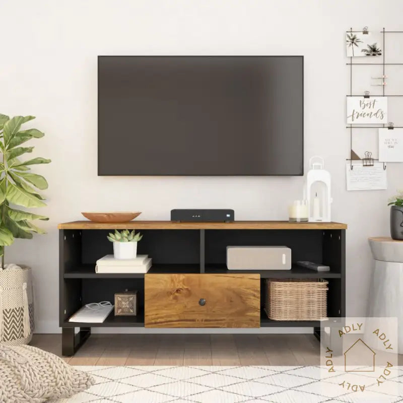 Tv-Benk 100X33X46 Cm Heltre Mango Og Konstruert Tre