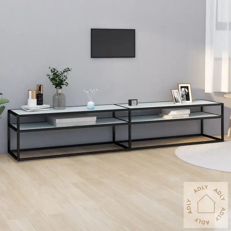 Tv-Benk Hvit Marmor 220X40X40,5 Cm Herdet Glass