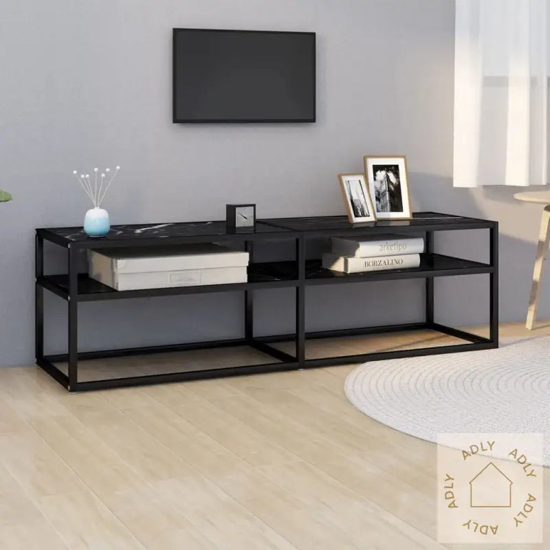 Tv-Benk Svart Marmor 140X40X40,5 Cm Herdet Glass