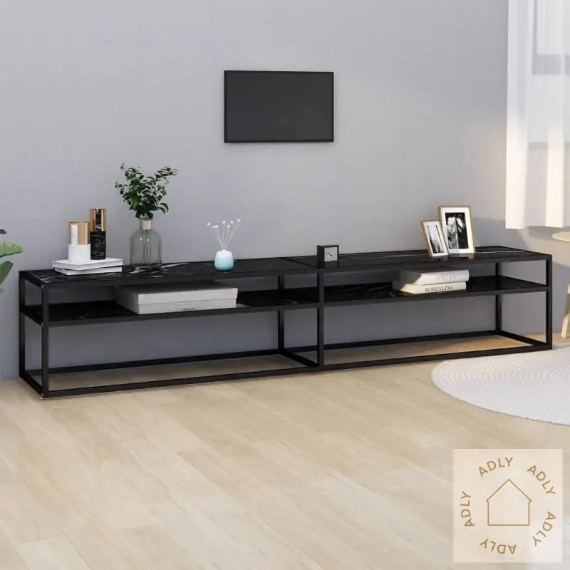 Tv-Benk Svart Marmor 220X40X40,5 Cm Herdet Glass
