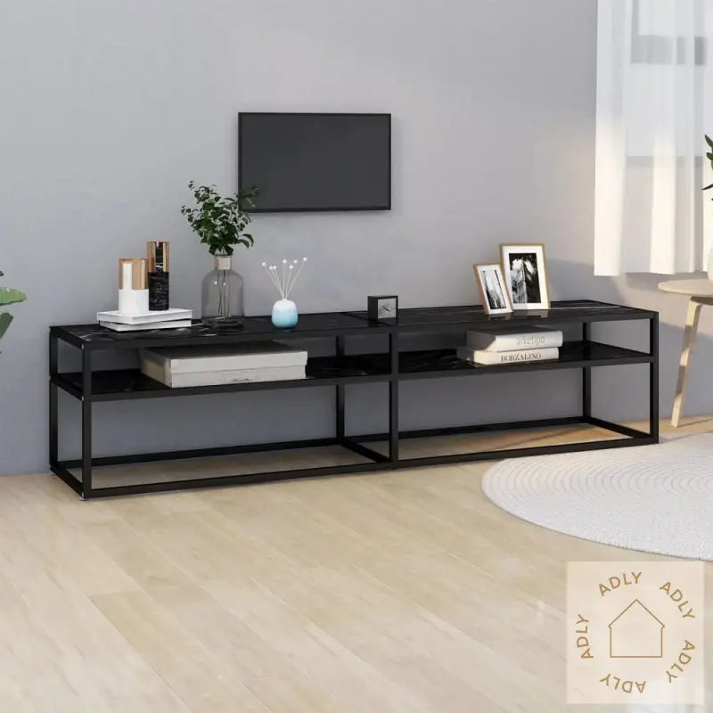 Tv-Benk Svart Marmor 180X40X40,5 Cm Herdet Glass
