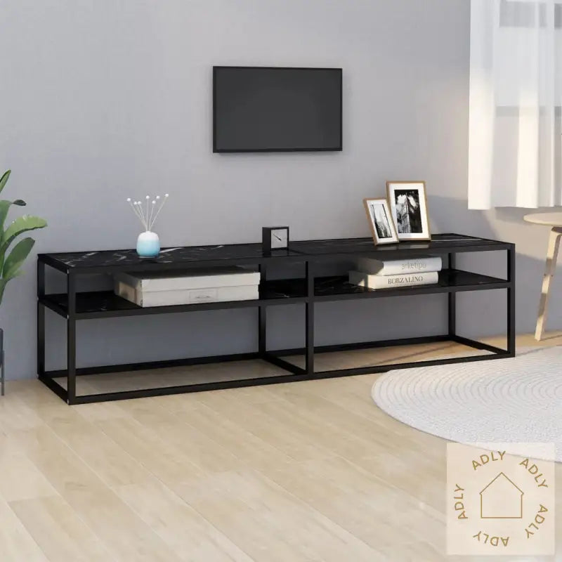 Tv-Benk Svart Marmor 160X40X40,5 Cm Herdet Glass