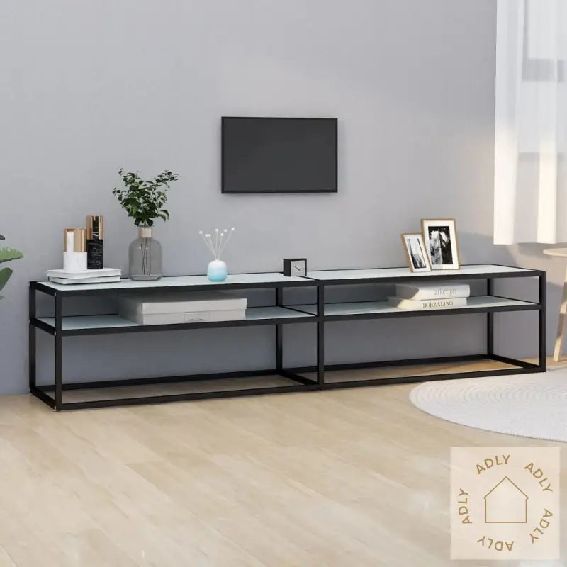 Tv-Benk Hvit Marmor 200X40X40,5 Cm Herdet Glass