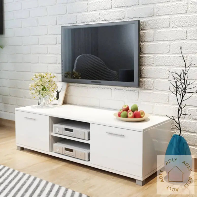 Tv-Benk Høyglans Hvit 120X40,5X35 Cm