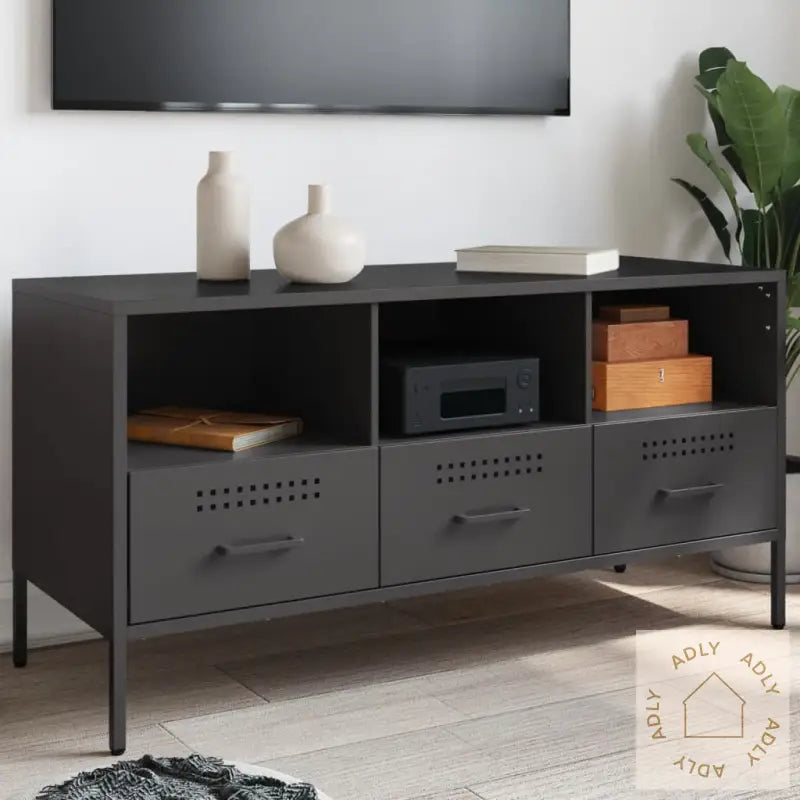 Tv-Benk Svart 100,5X39X50,5 Cm Stål