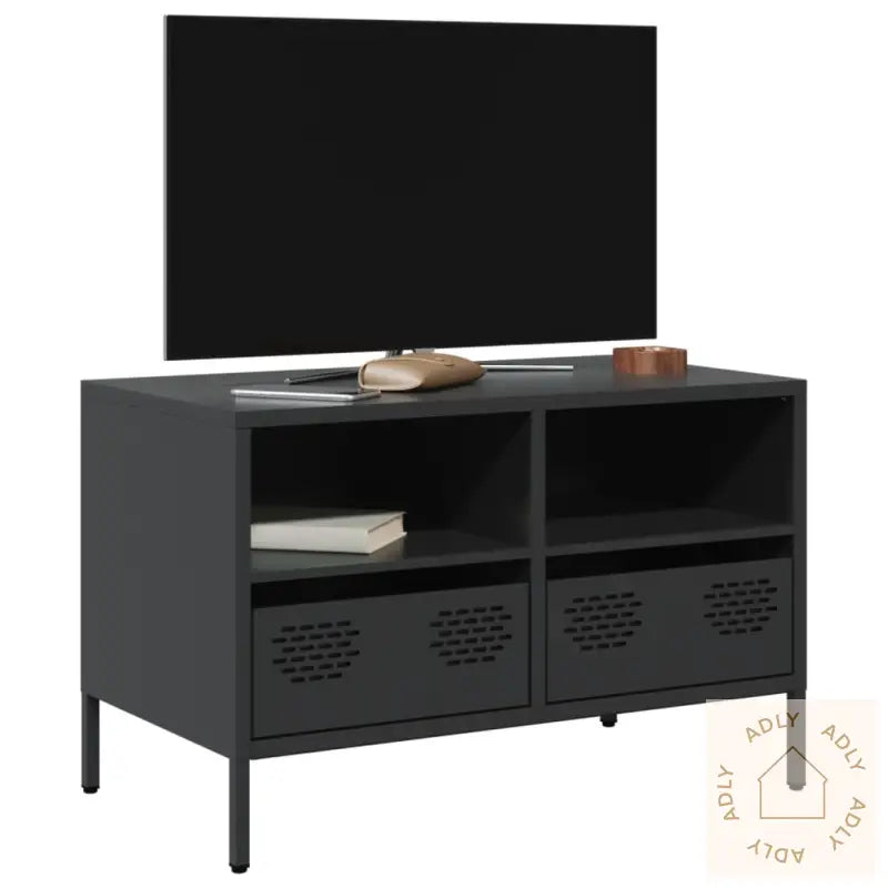 Tv-Benk Svart 68X39X43,5 Cm Kaldvalset Stål