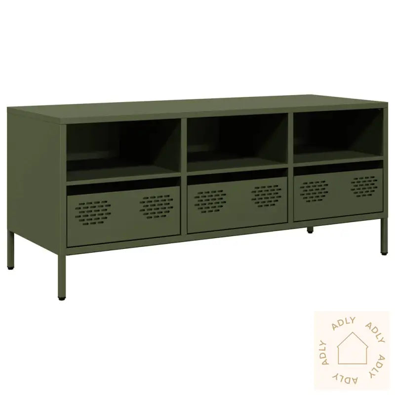 Tv-Benk Olivengrønn 101,5X39X43,5 Cm Kaldvalset Stål