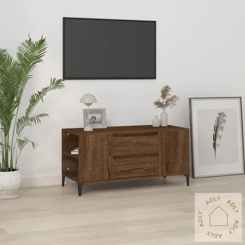 Tv-Benk Brun Eik 102X44,5X50 Cm Konstruert Tre