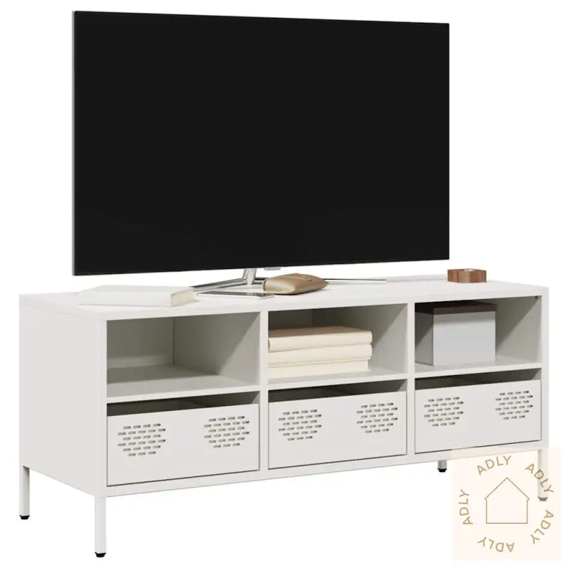 Tv-Benk Hvit 101,5X39X43,5 Cm Kaldvalset Stål