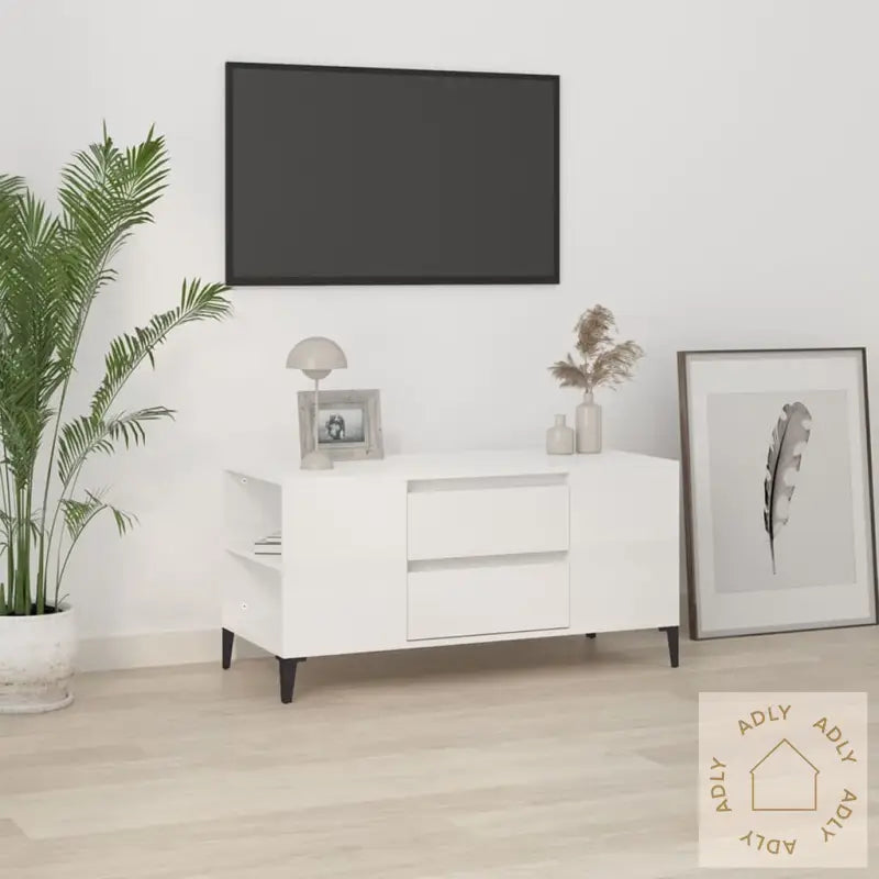 Tv-Benk Høyglans Hvit 102X44,5X50 Cm Konstruert Tre