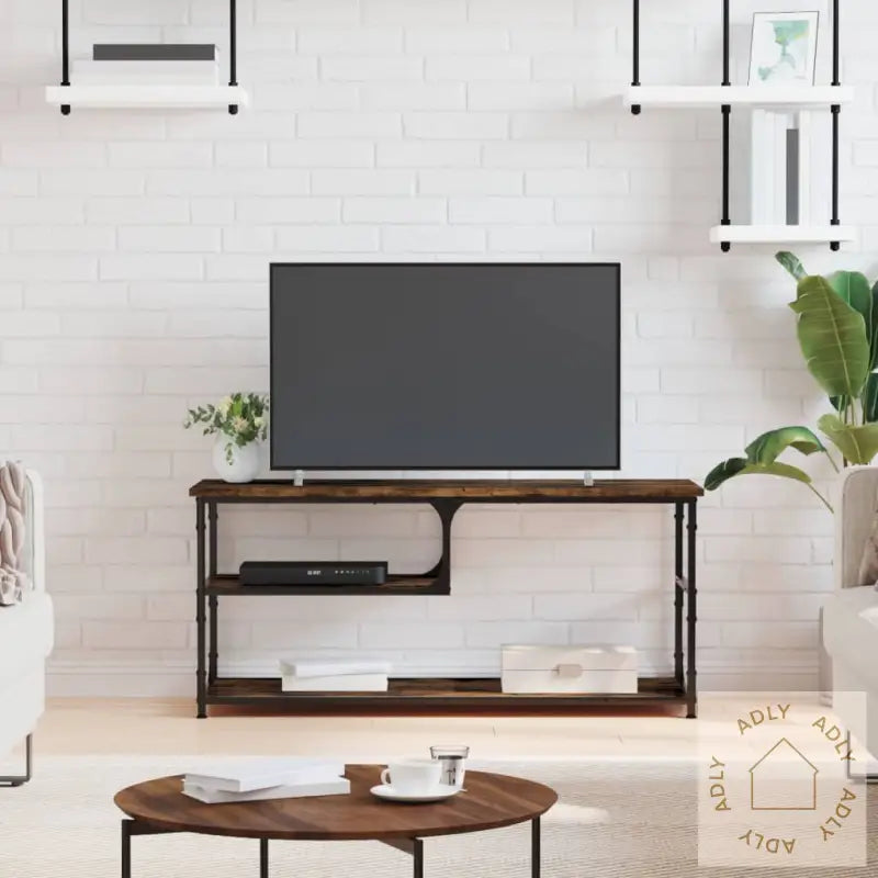 Tv-Benk Røkt Eik 103X38X46,5 Cm Konstruert Tre Og Stål