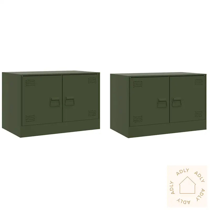 Tv-Benker 2 Stk Olivengrønn 67X39X44 Cm Stål