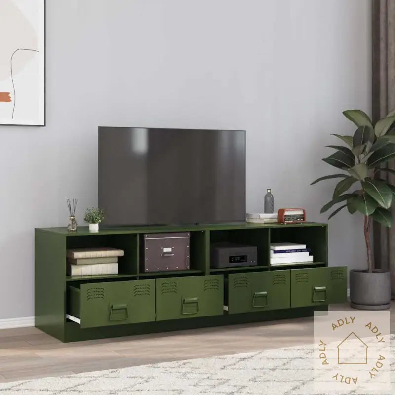 Tv-Benker 2 Stk Olivengrønn 67X39X44 Cm Stål