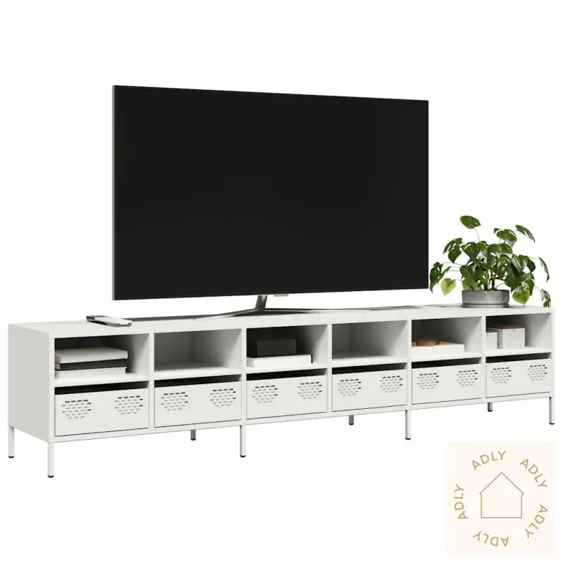 Tv-Benk Hvit 202X39X43,5 Cm Kaldvalset Stål