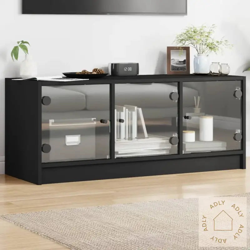 Tv-Benk Med Dør Svart 102X37X42 Cm