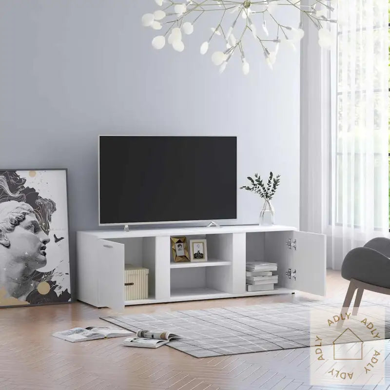 Tv-Benk Hvit 120X34X37 Cm Konstruert Tre
