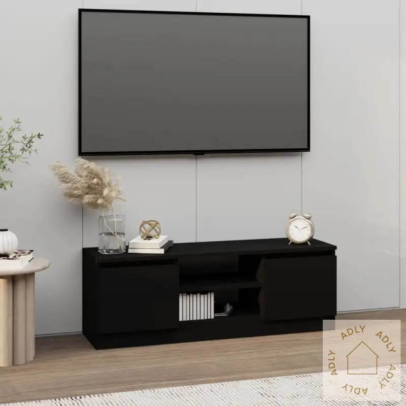 Tv-Benk Med Dør Svart 102X30X36 Cm
