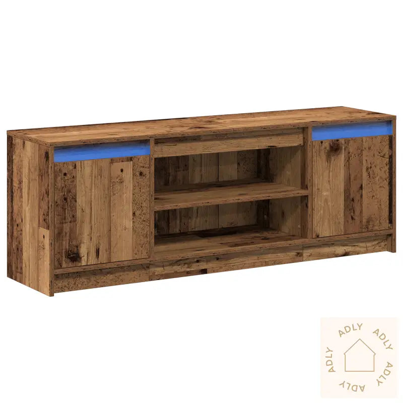 Tv-Benk Med Led - Gamle Treverk, 139.5X34X50 Cm, Laget Av Konstruert Tre