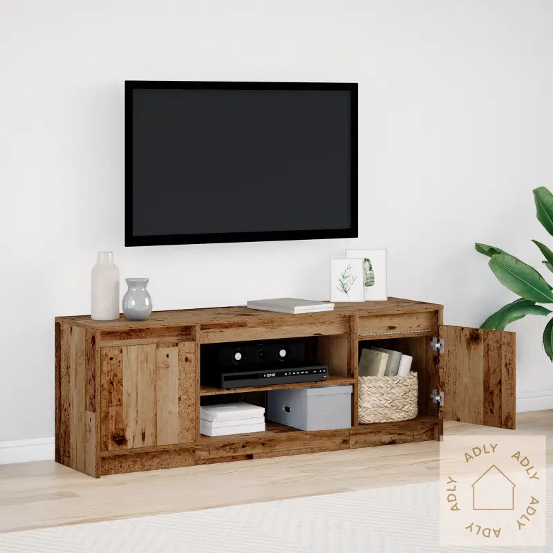 Tv-Benk Med Led - Gamle Treverk, 139.5X34X50 Cm, Laget Av Konstruert Tre