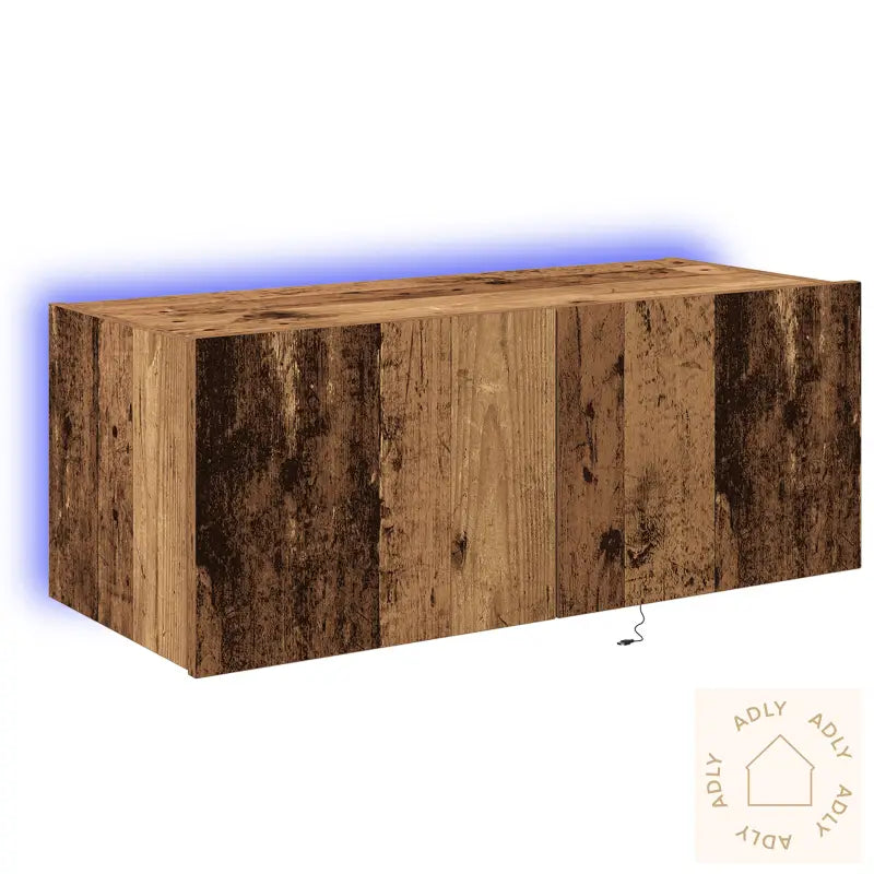 Tv Veggskap Med Led Lys I Gammelt Tre 80X35X31 Cm