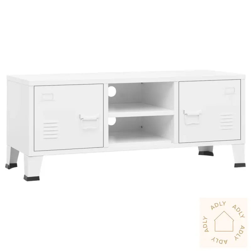 Industriell Tv-Benk 105X35X42 Cm Metall Hvit