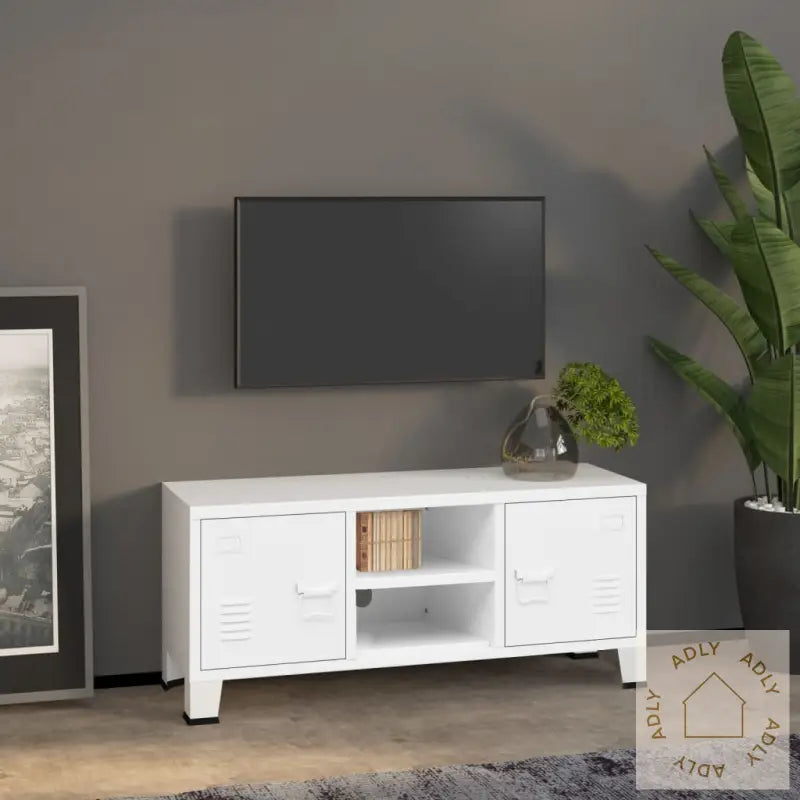 Industriell Tv-Benk 105X35X42 Cm Metall Hvit