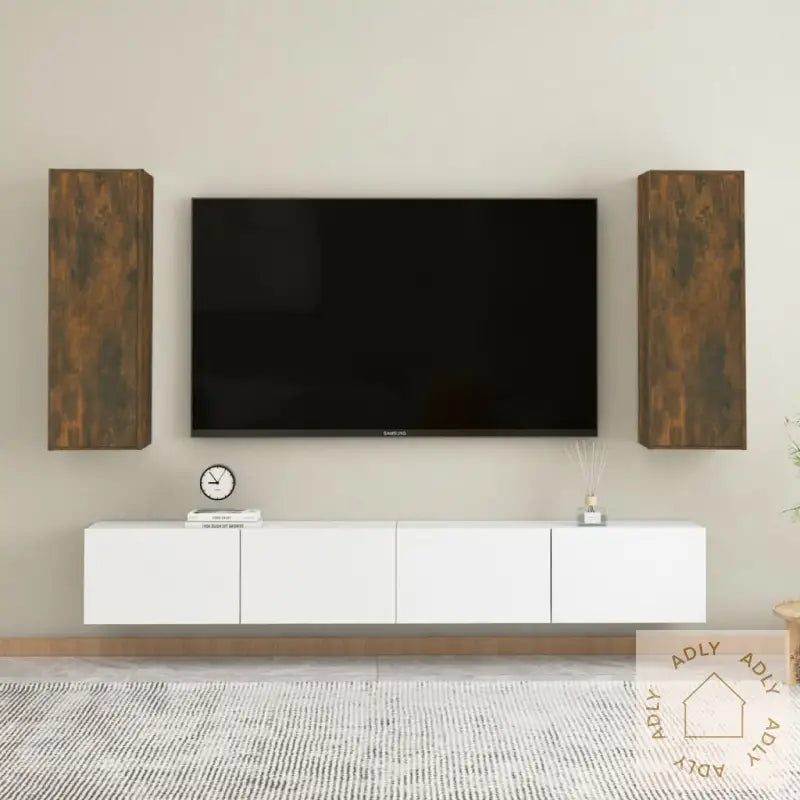 Tv-Benker 2 Stk Røkt Eik 30,5X30X90 Cm Konstruert Tre