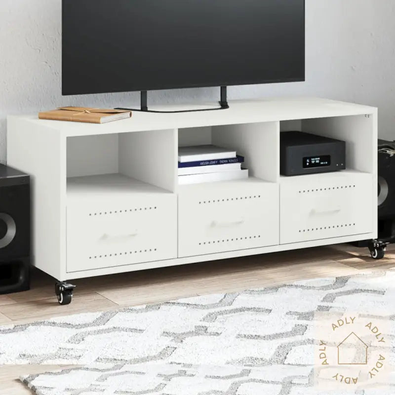 Tv-Benk Hvit 100,5X39X43,5 Cm Stål