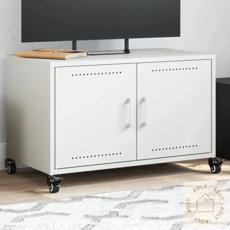 Tv-Benk Hvit 68X39X43,5 Cm Kaldvalset Stål