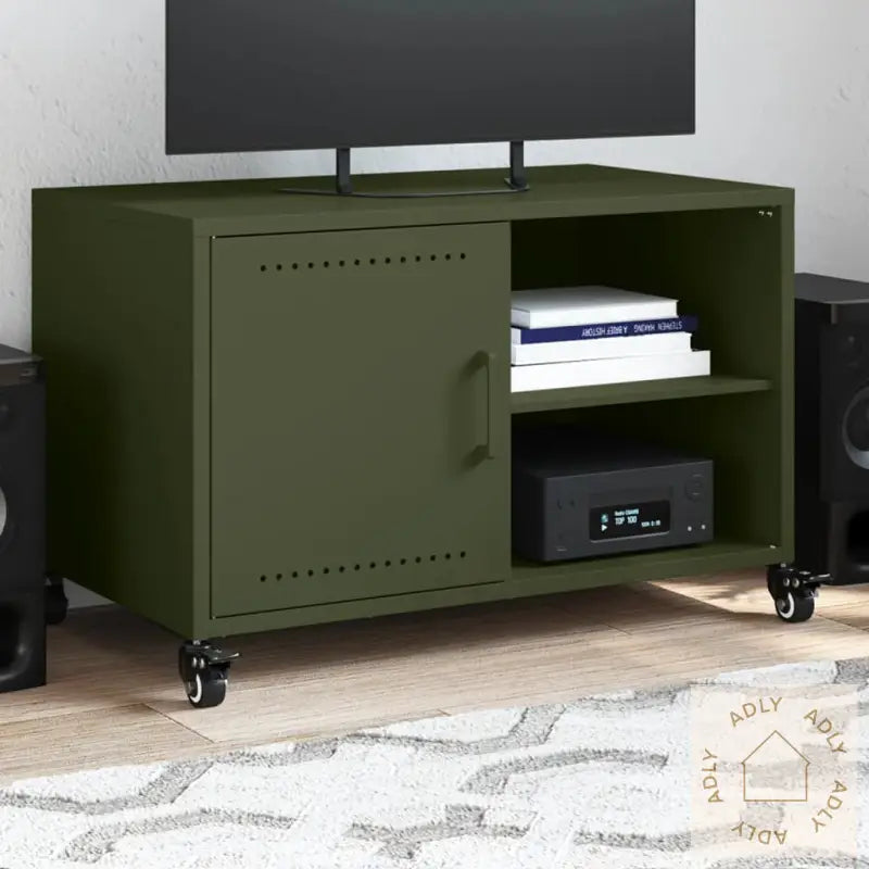 Tv-Benk Olivengrønn 68X39X43,5 Cm Stål