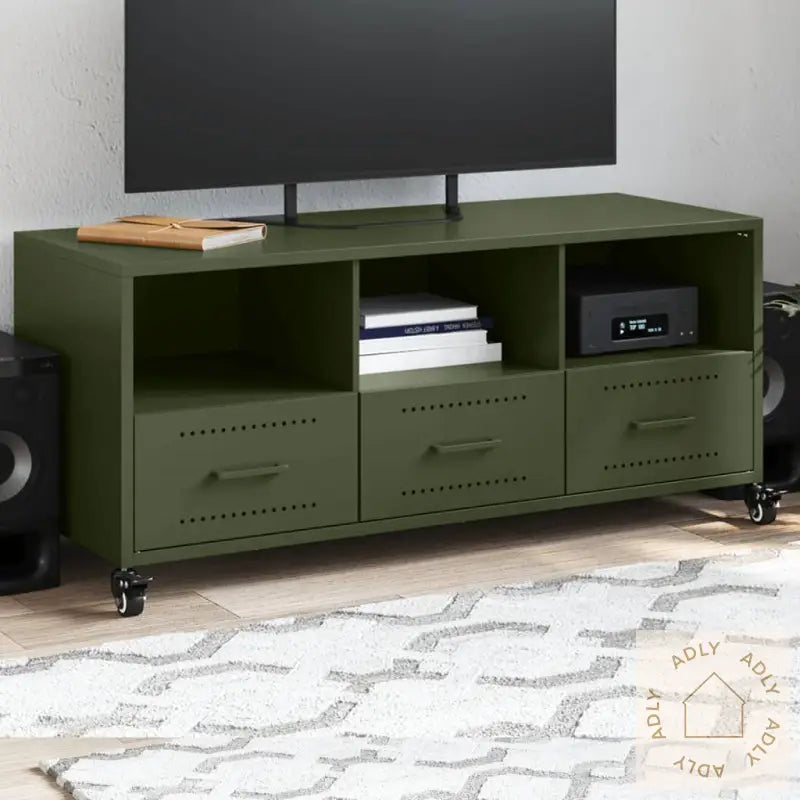 Tv-Benk Olivengrønn 100,5X39X43,5 Cm Stål
