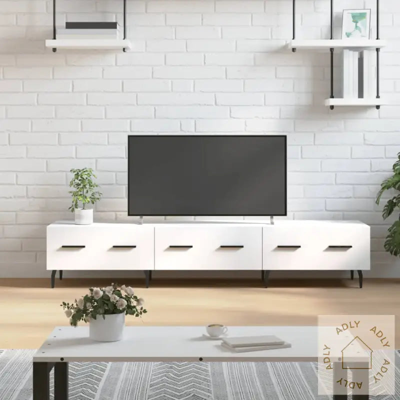 Tv-Benk Hvit 150X36X30 Cm Konstruert Tre