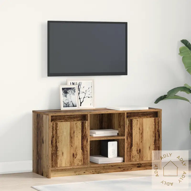 Tv-Skap Med Led-Lys - Gammelt Tre, 100X34X50 Cm I Konstruert Tre.
