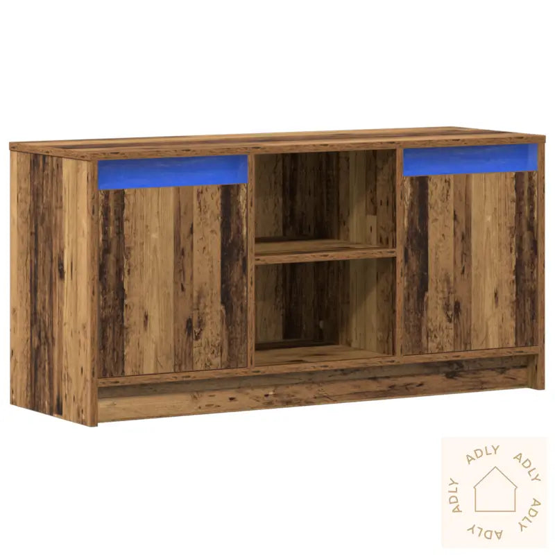 Tv-Skap Med Led-Lys - Gammelt Tre, 100X34X50 Cm I Konstruert Tre.