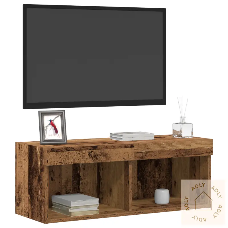 Tv Vegghyller Med Led-Lys 2 Stk Gammelt Tre 80X30X30 Cm